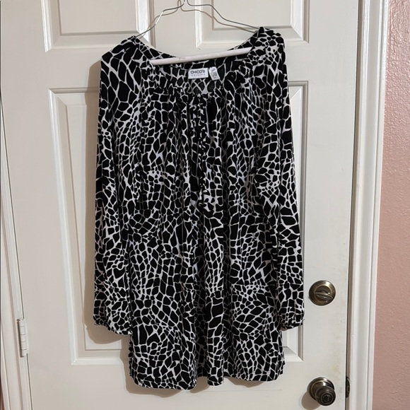 Chico's Giraffe Print Belted Off the Shoulder Tunic - Picture 2 of 11